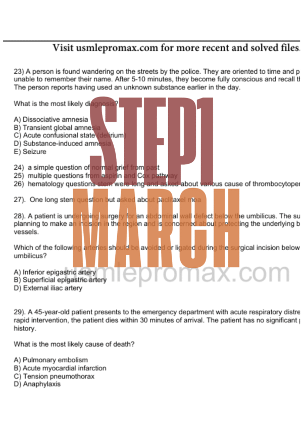 "USMLE Step 1 March 2025 High-Yield Recalls: Quick Review & Key Concepts"